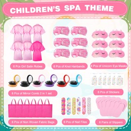 IHFAIO Spa Party Supplies for Girls, 48 Pack Kids Spa Day Kit for Girls, Satin Robes, Unicorn Sleep Masks, Slippers, Gift Bags, Headbands, Sleepover Birthday Party Favors, 6 People