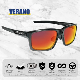 Flux New Verano Polarized Sunglasses for Men and Women UV400,Anti-Slip,Adjustable Nose Pad (Crystal Grey/Red)