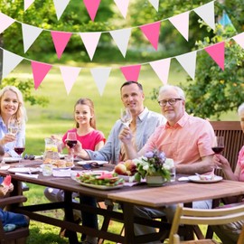 QRTDXP 40m80pcs Pink and White Bunting Banner, Waterproof Pink Pennants For Girl's Birthday Party Decoration Baby Shower Banner