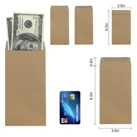 Paquete de 100 sobres Kraft para dinero de 6.7 x 3.5 pulgadas, aptos para sobres de ahorro de dinero, sobres de dinero de 120 g/m² gruesos para dinero, presupuestos, cheques, monedas, entradas, joyas,