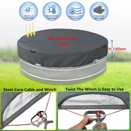 Bitubi 9-10 Ft Steel Round Stock Tank Pool Cover,Upgraded with Wire Rope & Winch Fixed Increase Stability(Grey)