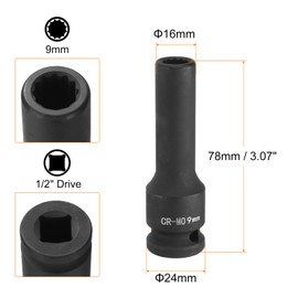 HARFINGTON 2Pcs 12-Point Deep Impact Socket 1/2 Inch Drive 9mm Metric Chrome Molybdenum Alloy Steel Spindle Axle Nut Impact Socket