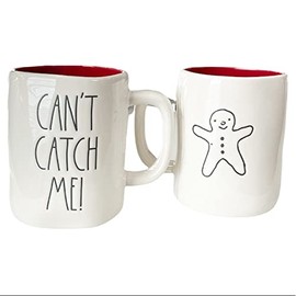 Rae Dunn CAN’T CATCH ME! Double Sided Ceramic Red Inside mug LL.