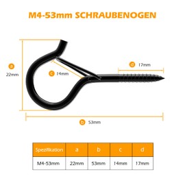 MOGADEE® Pack of 10 Screw Hooks Stainless Steel Black Screw Hooks with Safety Hooks for Screwing Ceiling Hooks Hook Screws for Hanging Plant Baskets Christmas Decoration Christmas Lights