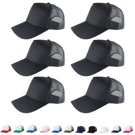 6 Pack/Lot Trucker Cap Plain Hat 5 Panel Adjustable Mesh Baseball Promo Bulk (AU, Alpha, One Size, Black)
