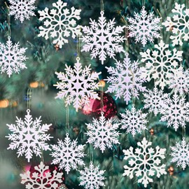 Oviovky 36 Pack Plastic White Snowflake Ornaments, Christmas Tree Decorations, Hanging Snowflake Decorations for Winter Wonderland, Wedding, Party