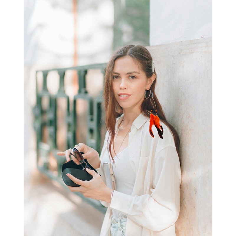 2Pcs Boho Feather Hair Clip,Handmade Feather Hairpins Hair Accessories Native