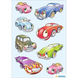 HERMA 3451 Stickers Cars Small Large Pack of 24 Car Stickers with Funny Vehicle Face Motif, Children's Labels for Photo Album, Diary, Poetry Album, Scrapbooking, Birthday Decoration, Letters, DIY