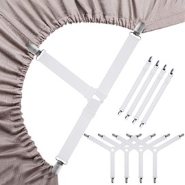 GeeRic 8 Pcs Bed Sheet Clips, Anti-Slip Clips, Duvet Clips, Adjustable Sheets, Comforters, Non Slip, Non Slip, Anti-Movement, Elastic Bands for Sofa and Sheets - White