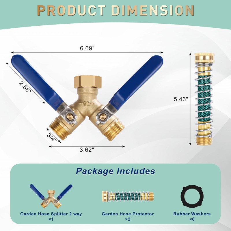 Dalmbox Garden Hose Splitter 2 Way With Long Handle, Garden