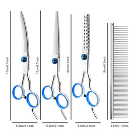 Dog Grooming Scissors Kits,5 in 1 Professional Dog Hair Cutting Scissors with Safety Round Tips,Ergonomic Soft-Grip Handles for Pet Dog Cat