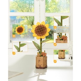 ROBOTIME 3D Puzzles Wooden Flower Sunflower DIY Model Building Kit to Build for Adults Bouquet Botanical Collection Craft Brain Teaser Puzzle Creative Gift Home Decor