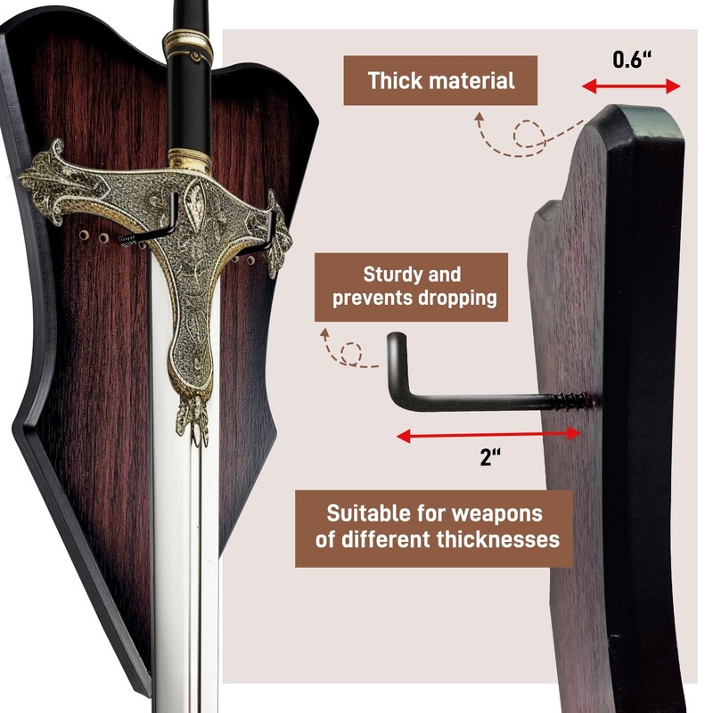 FLURSAILE Sword Plaque Wall Mount Vertical Display Holder Adjustable Stand
