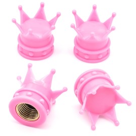 MEAJOO 4PCS Crown Tire Valve Stem Caps, with O Rubber Ring, Tire Air Valve Cap Plastic with Brass Core, Universal Cars, SUV, Trucks, Bikes, Motorcycles, Bicycles (Pink)