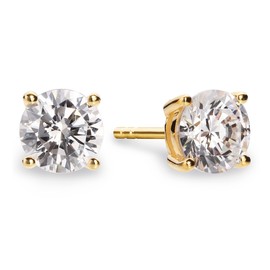 Princess Collection - "Belle Of A Ball" - 6.5 mm (3.64 Carat/Pair) Cubic Zirconia 22K Gold-Plated Stud Earrings For Sensitive Ears