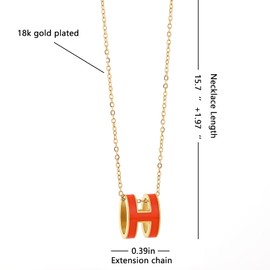 AIMADE H Necklace for Women Girls 18K Gold Plated Classic Letter Design Cute Fashion Necklace Pendant Jewelry Gifts for Women (Orange)