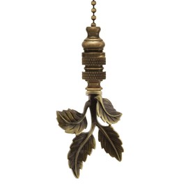 Leaves Ceiling Fan Pull, 3"h with 12" Antiqued Brass Chain