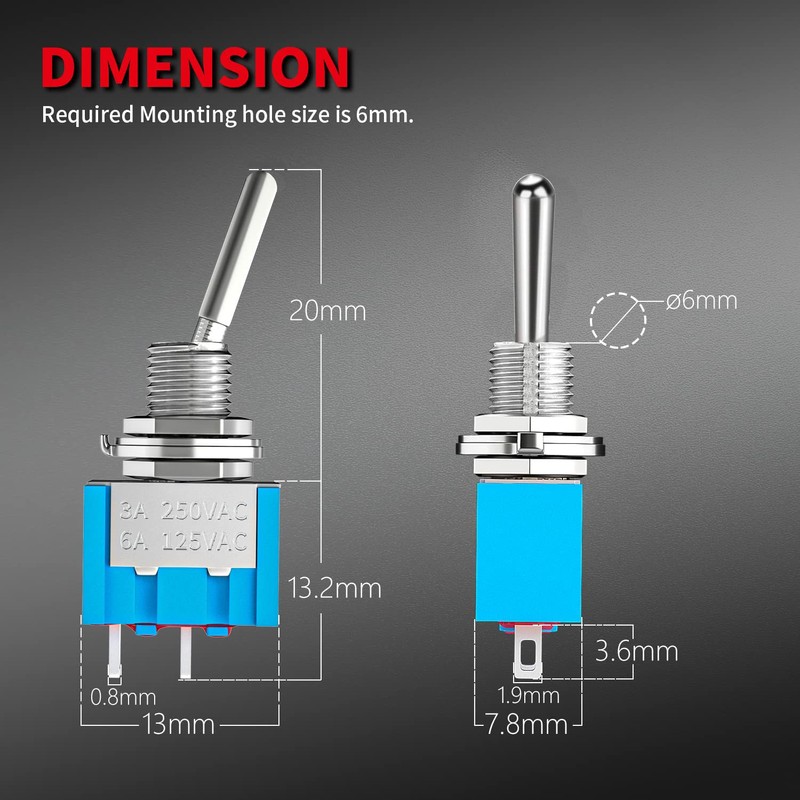 KILIGEN 12pcs SPST 6A/125VAC, 3A/250VAC Mini Toggle Switch Miniature On/Off