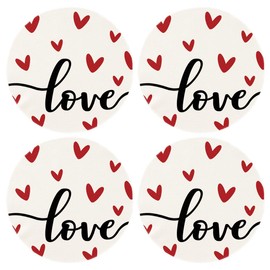 Siilues Valentines Table Runner, Sweet Heart Valentines Decorations Love Valebtines Day Runner for Table Seasonal Holiday Decor for Dining Table (15'' Round Placemats Set of 4, White)