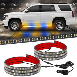 XRIDONSEN 2PCS 60 inch Amber Blue Emergency Lights Strip 720 LED Running Board Strobe Lights Flashing Warning Safety Waterproof Side Step Lights for Trucks Construction Vehicles Pickup SUV Jeep Car