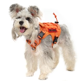 OneTigris Fire Watcher Tactical Harness, Molle Safety Harness, Service Dog Vest with 1 Handle and 2 No-Pull D-Ring, 1000D Nylon (XS, Orange)