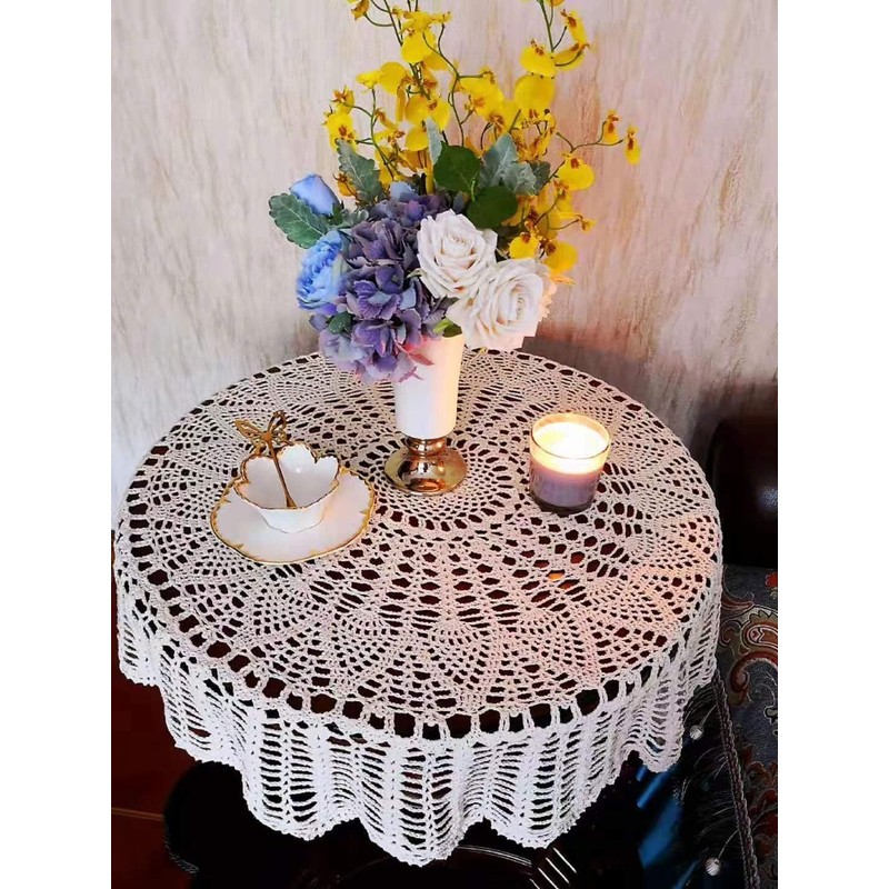 USTIDE Handmade Crochet Tablecloth 100% Cotton Soft Table Cloth Romantic