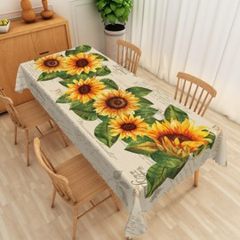 SIEDYCV Postcard Sunflower Rectangle Tablecloth 60x84 Inch Summer Retro Cottage Yellow Sunflower Fabric Table Cloth Polyester Reusable Waterproof Table Cover for Garden Picnic Party Dining Room Decor