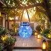 Solar Powered Transparent Glass Jar Lantern with 30 LED Lights,Hanging