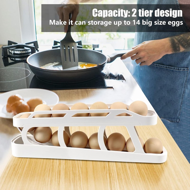 Rolling Egg Dispenser For Refrigerator, Egg Holder Space Saving Automatic