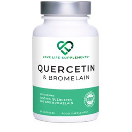 LOVE LIFE SUPPLEMENTS Quercetin & Bromelain Supplement | 60 Capsules -30 Servings | Powerful Antioxidant | 1000mg Quercetin (from Sophora japonica) and 500 GDU Bromelain (from Pineapple) per Serving | Love Life Supplements