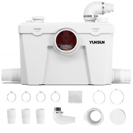 YUNSUN 750W Macerator Pump, Macerator Pump for Basement, with Automatic Drain & Delay Feature, Upgraded 2 Outlets/5 Inlets, Toilet Macerating Pumps for Basement, Sink, Toilet, Laundry, Kitchen