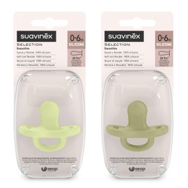 Suavinex, Schnuller aus Silikon 2er-Pack, für Babys 0-6 Monate, Schnuller mit physiologischem Sauger Sx Pro, Symmetrisch, Superweich und Flexibel, Einschlafschnuller, Colour Essence, Grün