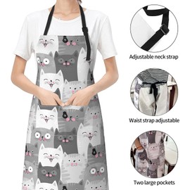 Stymora Adjustable Cooking Aprons for Women With Pockets, Cute Cat Kitchen Aprons for Chef Baker Cat Lovers
