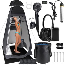 Portable Camping Shower Kit: 6ft Tent, 4000mAh Pump, 1500W Heater & Bucket