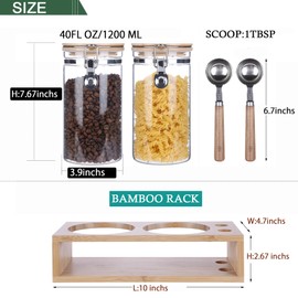 KKC HOME ACCENTS Airtight Glass Coffee and Sugar Storage Jars with Sealed Clamp Lids and Scoops, Air Tight Glass Coffee bean Containers for Ground Coffee,Loose Leaf Tea,Brown Sugar,Matcha,40 FL OZ