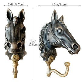 Pewery Vintage Horse-Shaped Decorative Wall Hook for Hanging Clothes, Coats, Towels, Keys, and Hats, Resin Antique Wall Sculpture with Hook for Wall Decor