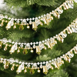 Christmas Tree Bead Decor, 16ft Clear Iridescent Bead Garland Twist Bead String for Christmas Tree Crystal Xmax Garland for Christmas Tree Home Table Party Wedding Window Door(Gold)
