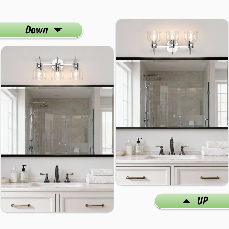PHIXART 3 Lights Bathroom Vanity Light Fixtures, Chrome Traditional Classic