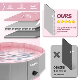 Furrybaby Dog Pool, Foldable Dog Pools for Large Dogs Portable Kiddie Pool Pet Doggie Wading Swimming (Pink 63'') Indoor and Outdoor