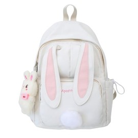 SUFUZEGA Kawaii Bunny Ear Backpack for Girls Teen Women School Daypack for Travel Bookbag with Cute Pendant (White)