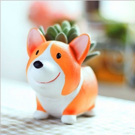 Corgi Planters for Succulents Small Flowerpot Cute Succulent Planter Bonsai Pot Pencil Holder Desk Mini Ornament