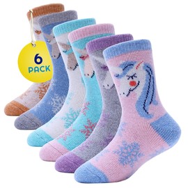 Sunny Socks - 6 Pack Kids Thermal Socks - Unicorn Socks for Girls Ages 8-12 - Warm, Thick, Cosy Winter Socks - Soft, Comfortable, Fun Design - Wool Socks for Hiking, Walking & Outdoor Activities