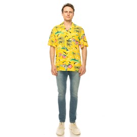 OmegaTux 100% Rayon Mens Hawaiian Shirts Short Sleeve Hawaiian Shirts for Men with Front Pocket Availabe Size S - 4XL (OMHW-09-YEL,L)