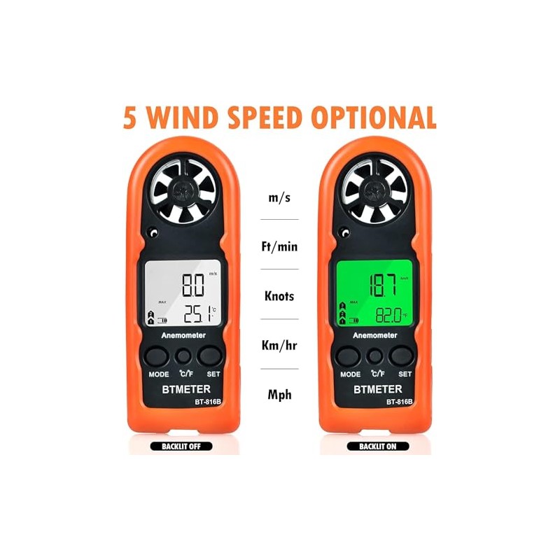 Anemometer Handheld Wind Speed Meter, BT-816B Mini Digital Air Flow