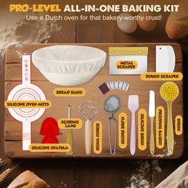 5 QT Cast Iron Dutch Ovens for Saurdough Bread Baking, Pre-Seasoned Dutch Oven Pot with Lid, Includes Bread Baking Supplies Set, Multi-Functional Cast Iron Pan for Baking, Frying, Braising