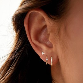 BVLAGIDA 3 Pairs of Earrings Gold Set for Women Girls 14K Gold Plated Small Hoop Earrings Cubic Zirconia Stud Earrings Helix Cartilage Earrings with Gift Box