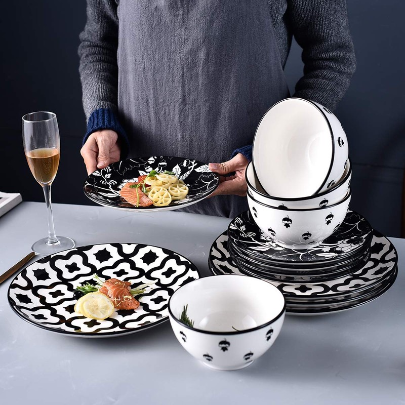 Wisenvoy Dinnerware Set - Ceramic Plates and Bowls for 4