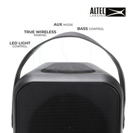 Altec Lansing Shockwave Wireless Party Speaker 60W Bluetooth speakerwith a Long Lasting 6 Hour Battery, Multi LED Party Modes, Multiple bass Boost Modes, Party Sync
