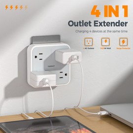 Surge Protector Wall Outlet Extender, TESSAN 4 Multi Plug Outlet Splitter, Multiple Plug Extension Block for Home Office Dorm Room Essentials, Gray