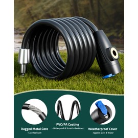 CAMOVUE Trail Camera Cable Lock, 1.5m/3ft Anti-Theft Steel Cable, Cut-Resistant Steel Core, Retractable for Easy Package, Black Stealth Finish, 2 Keys & Waterproof Cap Included